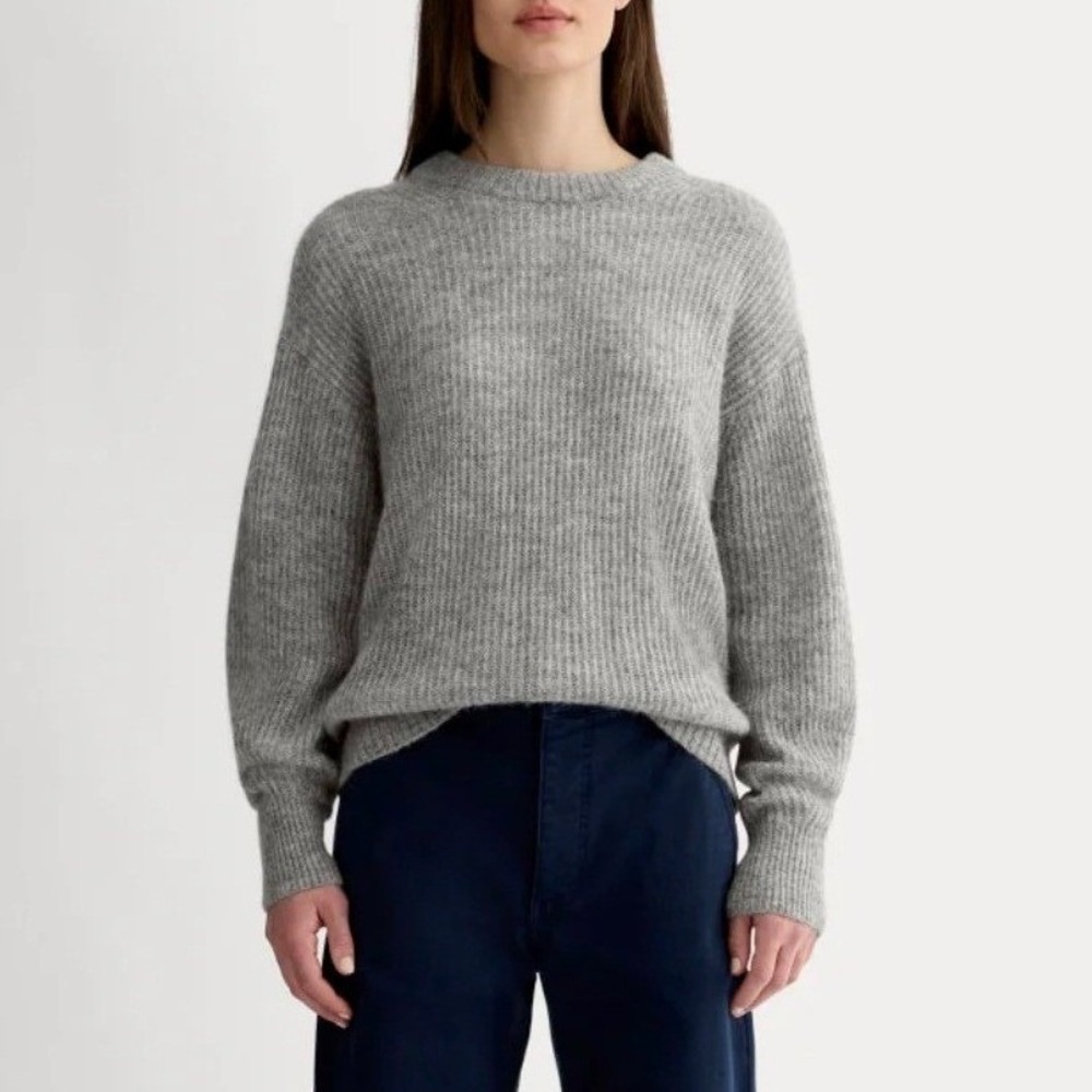 Everlane The Cocoon Crew in Alpaca Grey Heather Ribbed Knit Sweater Small